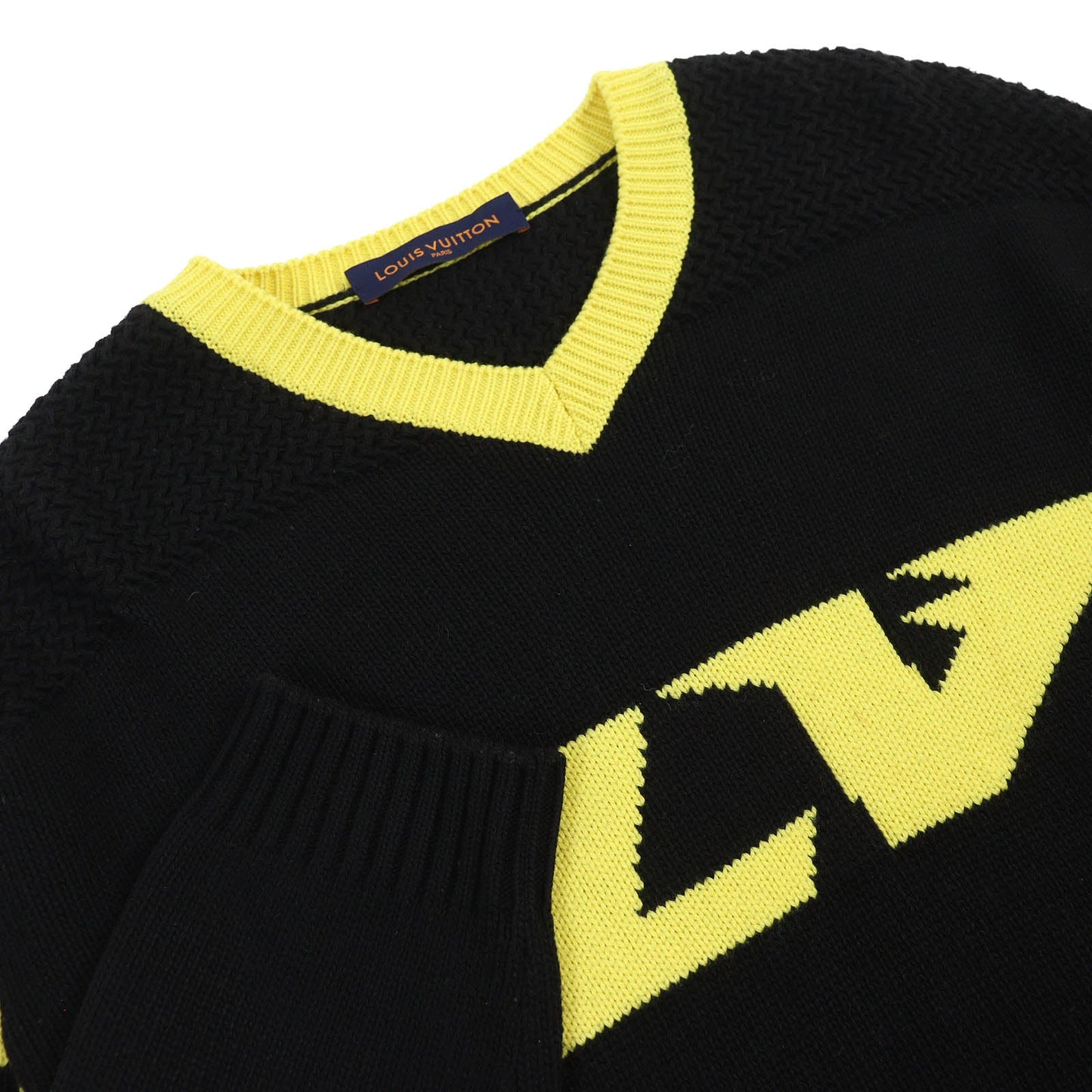 LOUIS VUITTON knit Main: 68% wool, 18% rayon, 9% nylon, 5% cashmere Black yellow Amen Break LV Intarsia Football mens XL