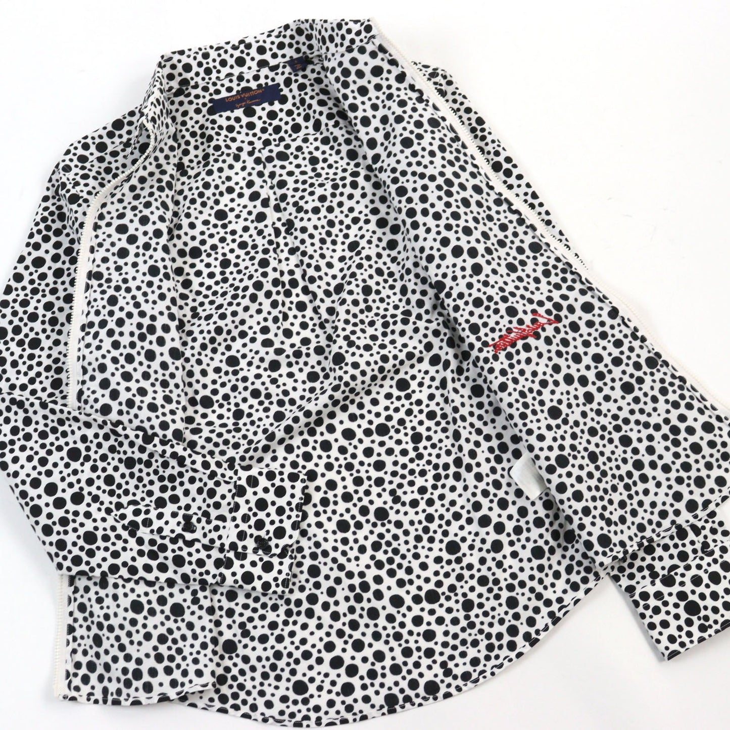 LOUIS VUITTON Military jacket 1AB6I0 Main: 100% cotton White Black Dot Pattern Infinity Dots Printed Zipped Shirt mens S