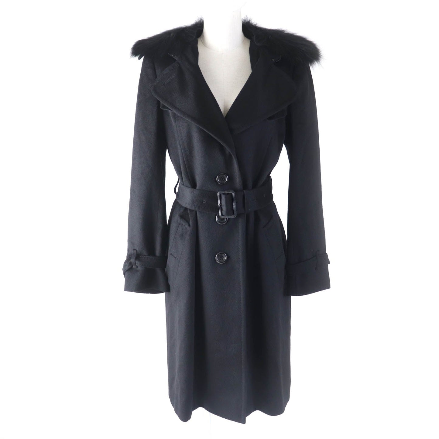 BURBERRY LONDON coat FN344-925-09 Outer: 87% wool, Outer: 13% cashmere, Part: leather, Lining: cupra, Fur: fox black Women 38