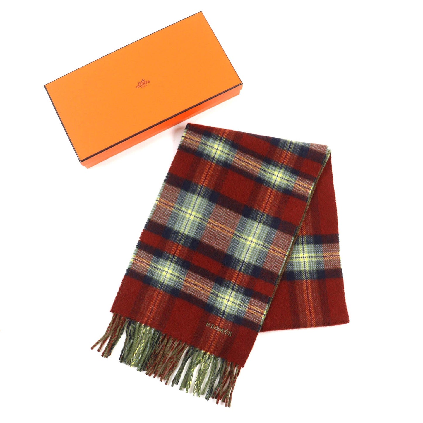 HERMES Scarf Main: 100% cashmere Red type Back to school Women(Unisex)
