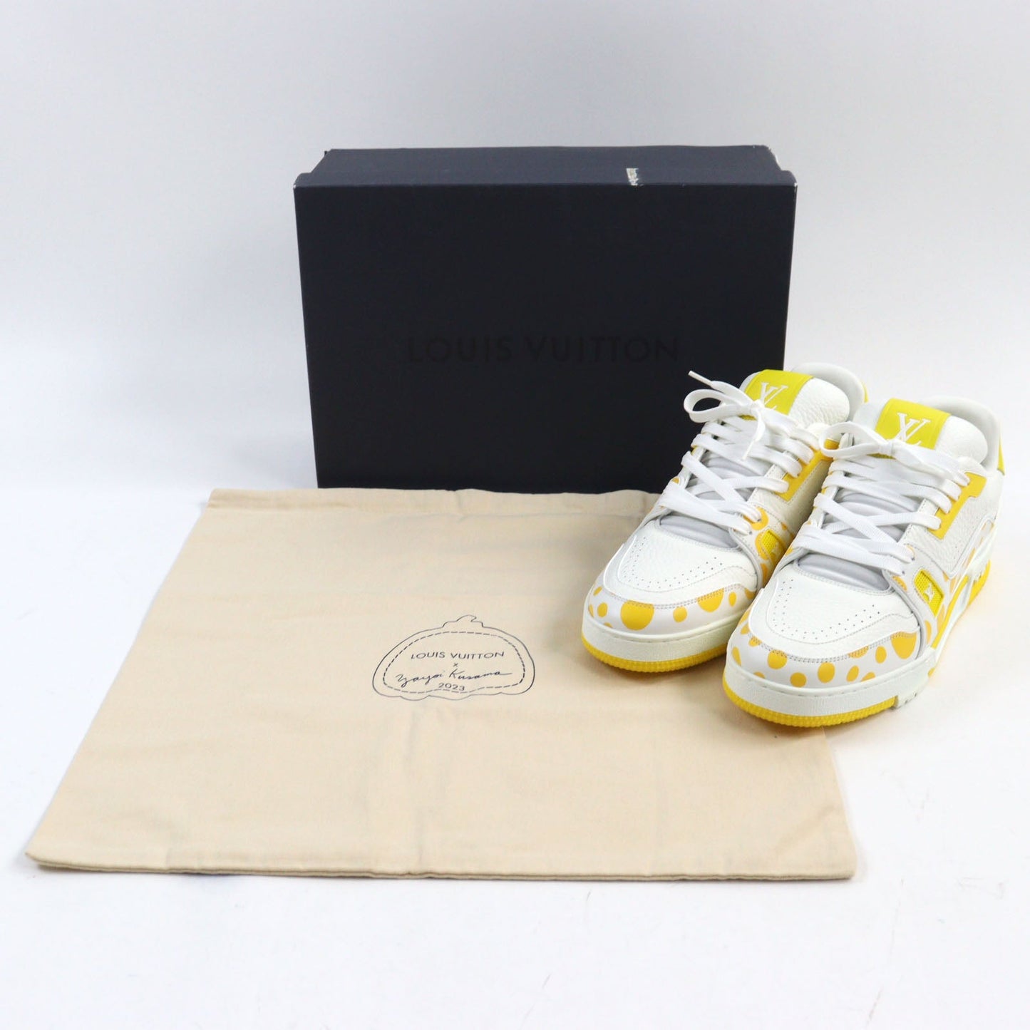 LOUIS VUITTON sneakers 1ABD20 Main: Leather White yellow LV trainer line mens 8