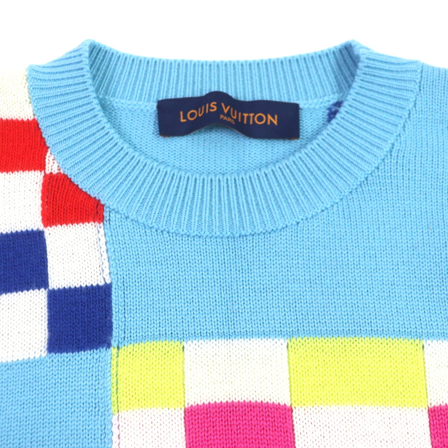 LOUIS VUITTON sweater 1A8P48 Main: 100% wool light blue multi Distorted Giant Damier mens S