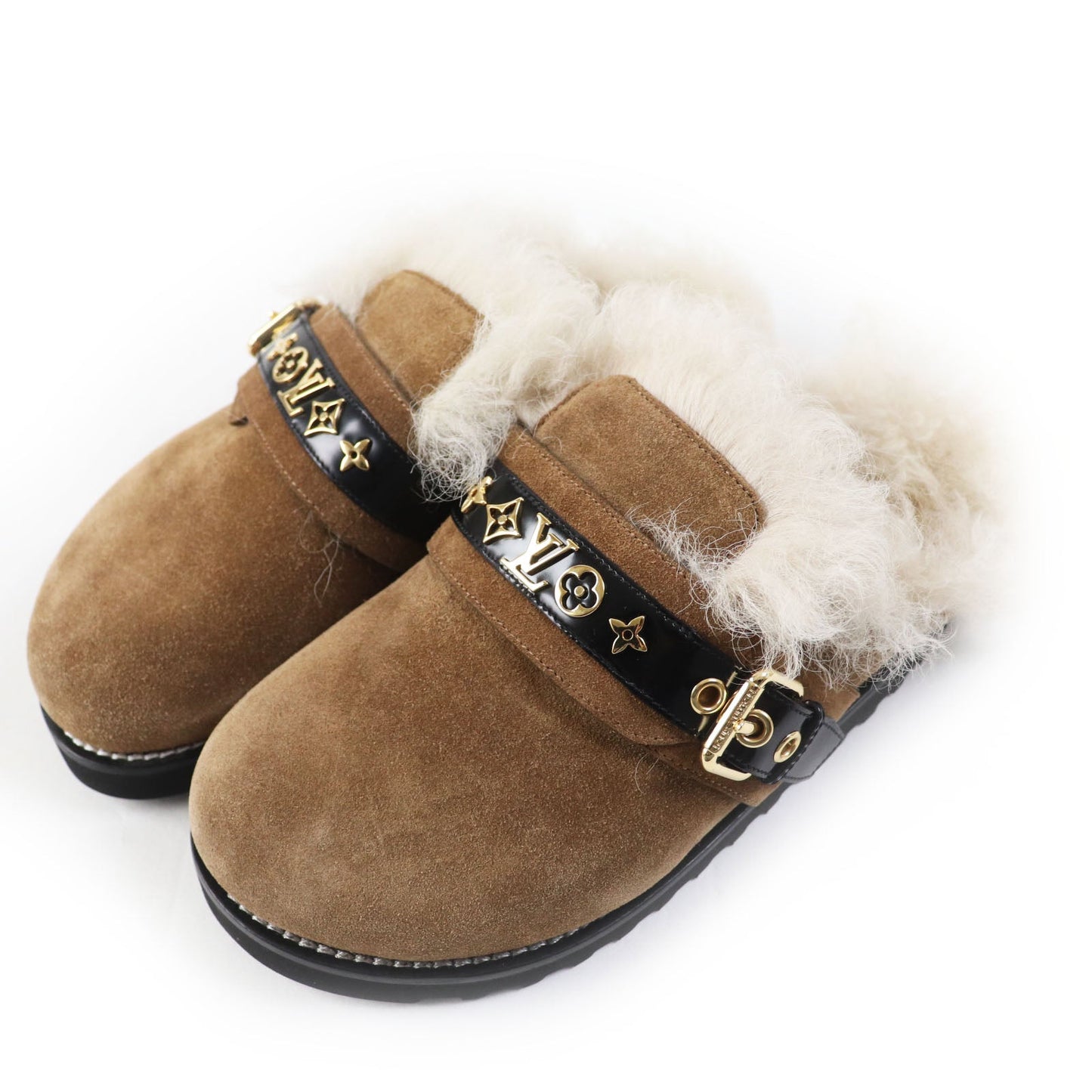 LOUIS VUITTON Sandals Main: suede leather, part: fur Brown beige Winter brake lines Women 37