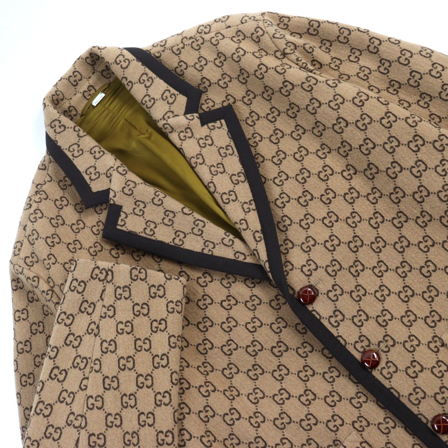 GUCCI Chester coat 598710 Outer material: 88% wool, Outer material: 12% nylon, Lining: 100% rayon, Part: 100% wool, Leather part: cowhide Beige All-over Pattern mens 50