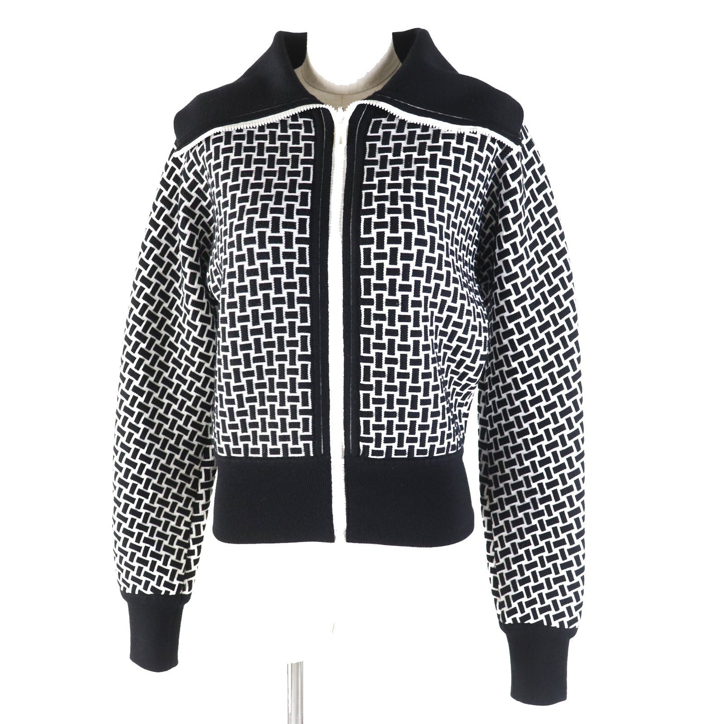 HERMES Blouson 2H2200DD Main: 60% wool, Main: 40% polypropylene, Part: 93% wool, Part: 6% nylon, Part: 1% polyurethane Black White cartouche Women 34