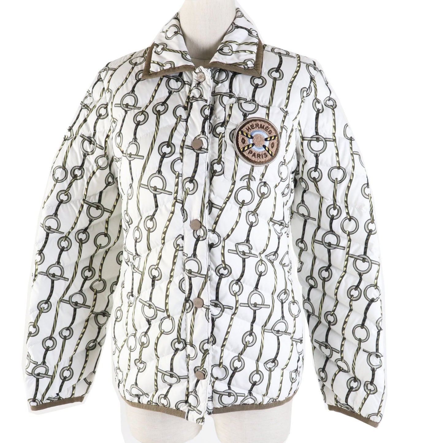 HERMES Down jacket 3H0171D2 Outer: 100% polyester, part: 64% cotton, part: 36% rayon, part: 80% acrylic, part: 10% rayon, lining: 100% polyester White Brown type Women 34