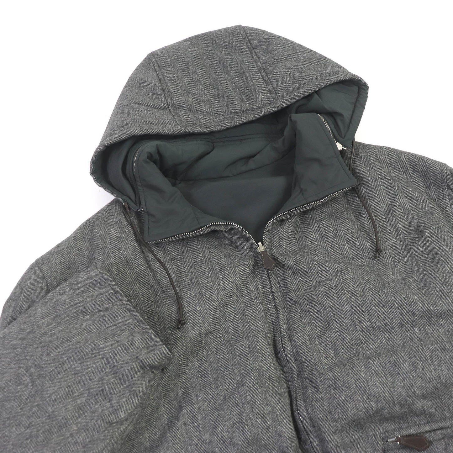 HERMES Down jacket Outer: 100% cashmere, Lining: 60% nylon, Lining: 40% polyester, Filling: 100% down, Filling: 100% polyester gray mens 52