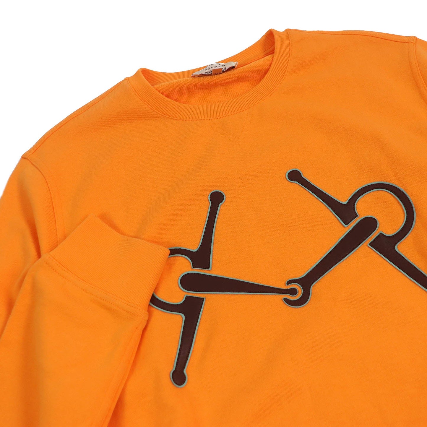 HERMES sweat Main: 100% cotton, Part: 90% cotton, Part: 10% polyurethane, Leather part: sheepskin Orange mens L