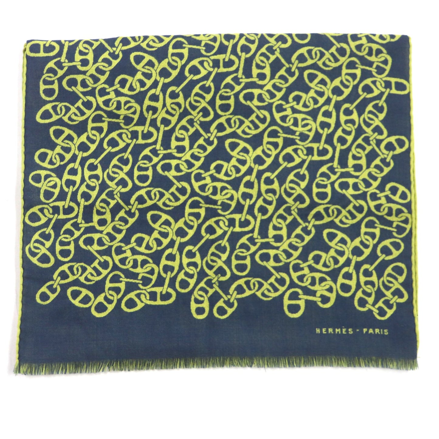 HERMES Scarf H706094T Main: 70% cashmere, Main: 30% silk Blue Ocean Citron Nausa mens
