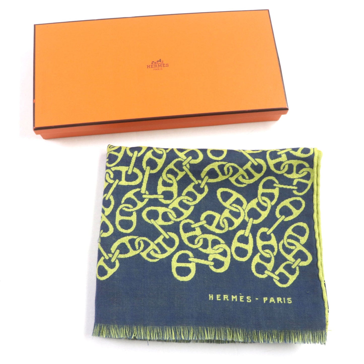 HERMES Scarf H706094T Main: 70% cashmere, Main: 30% silk Blue Ocean Citron Nausa mens