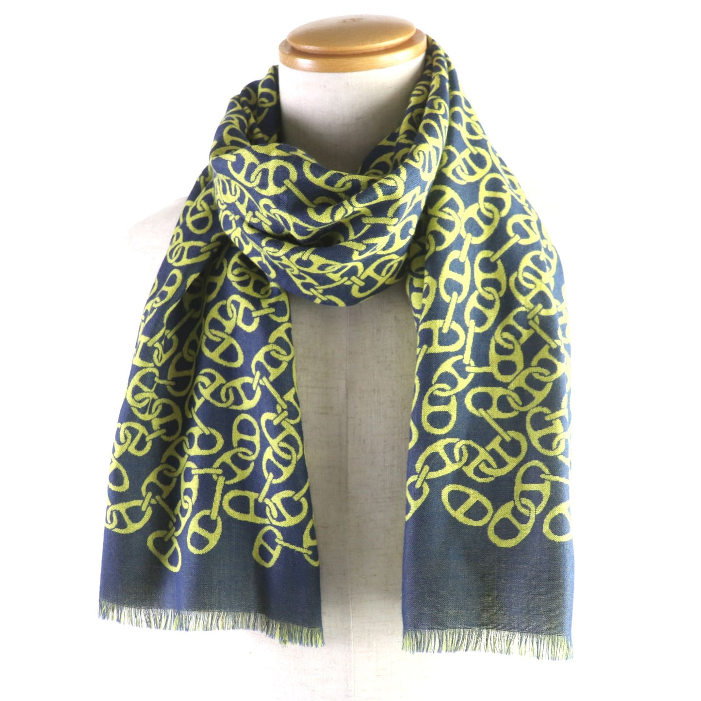 HERMES Scarf H706094T Main: 70% cashmere, Main: 30% silk Blue Ocean Citron Nausa mens