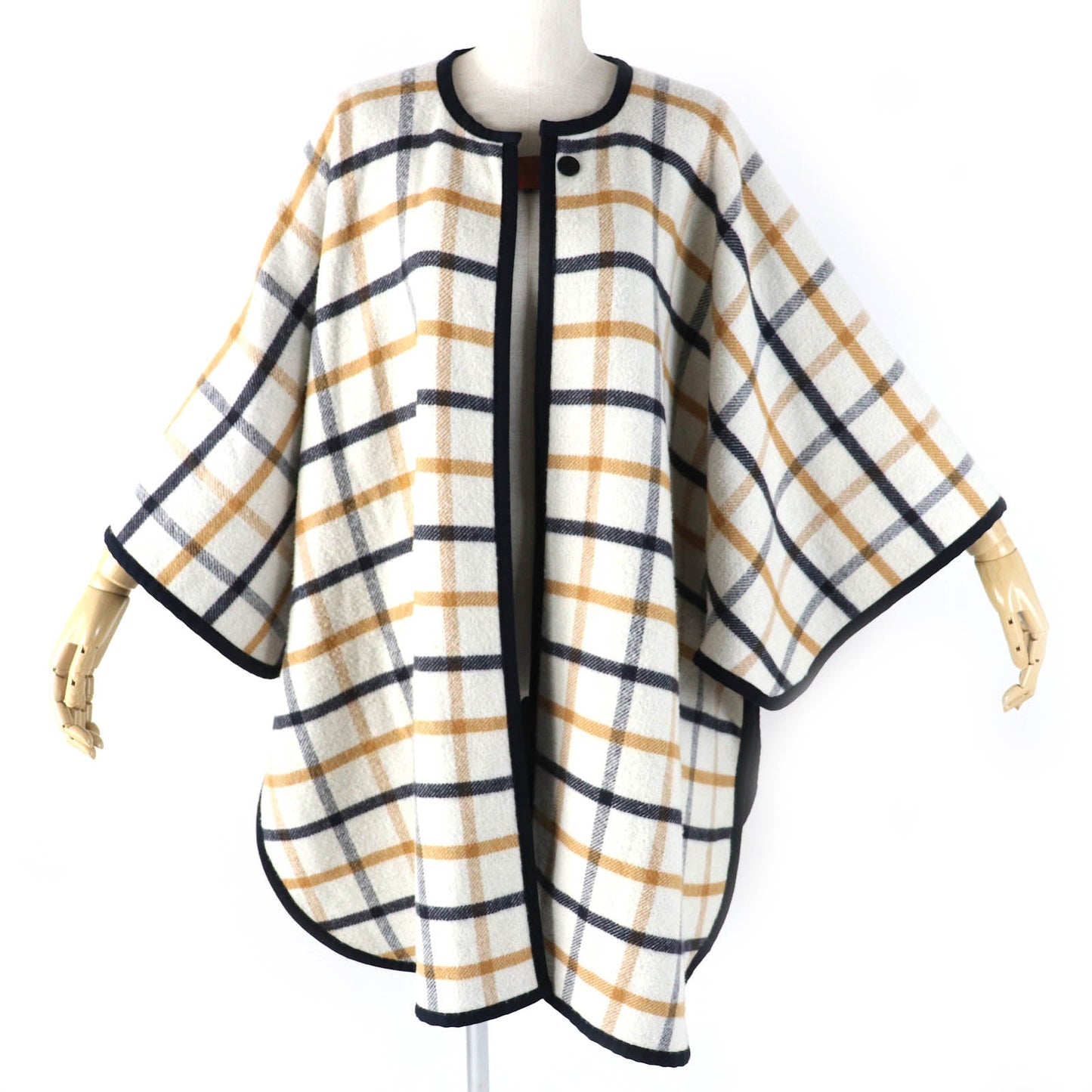 HERMES poncho Main: 90% wool, Main: 10% cashmere, Part: 100% cotton, Leather part: cowhide multicolor Camille Women No size listed