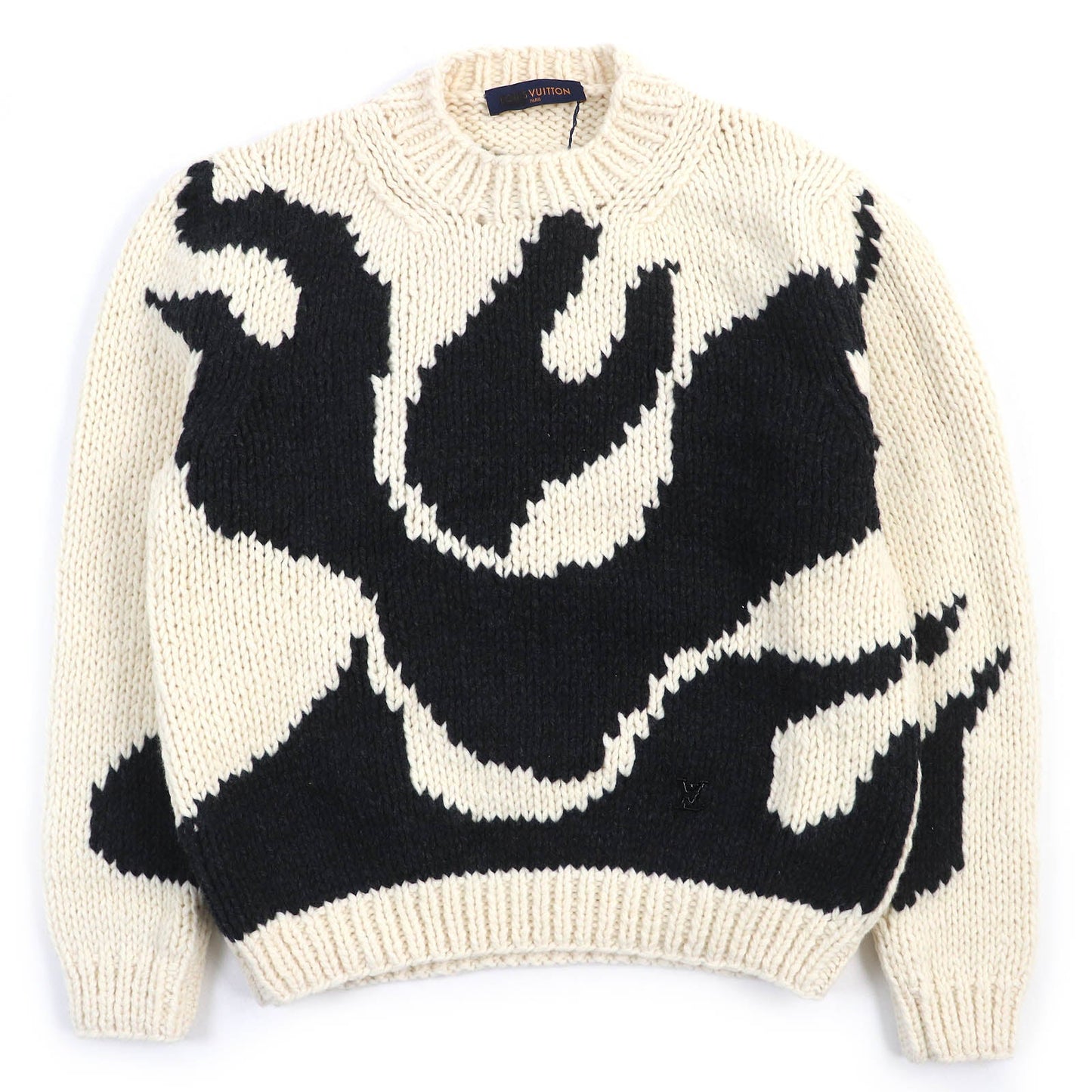 LOUIS VUITTON knit Main: 100% wool Ivory black LV Flame Intarsia mens L