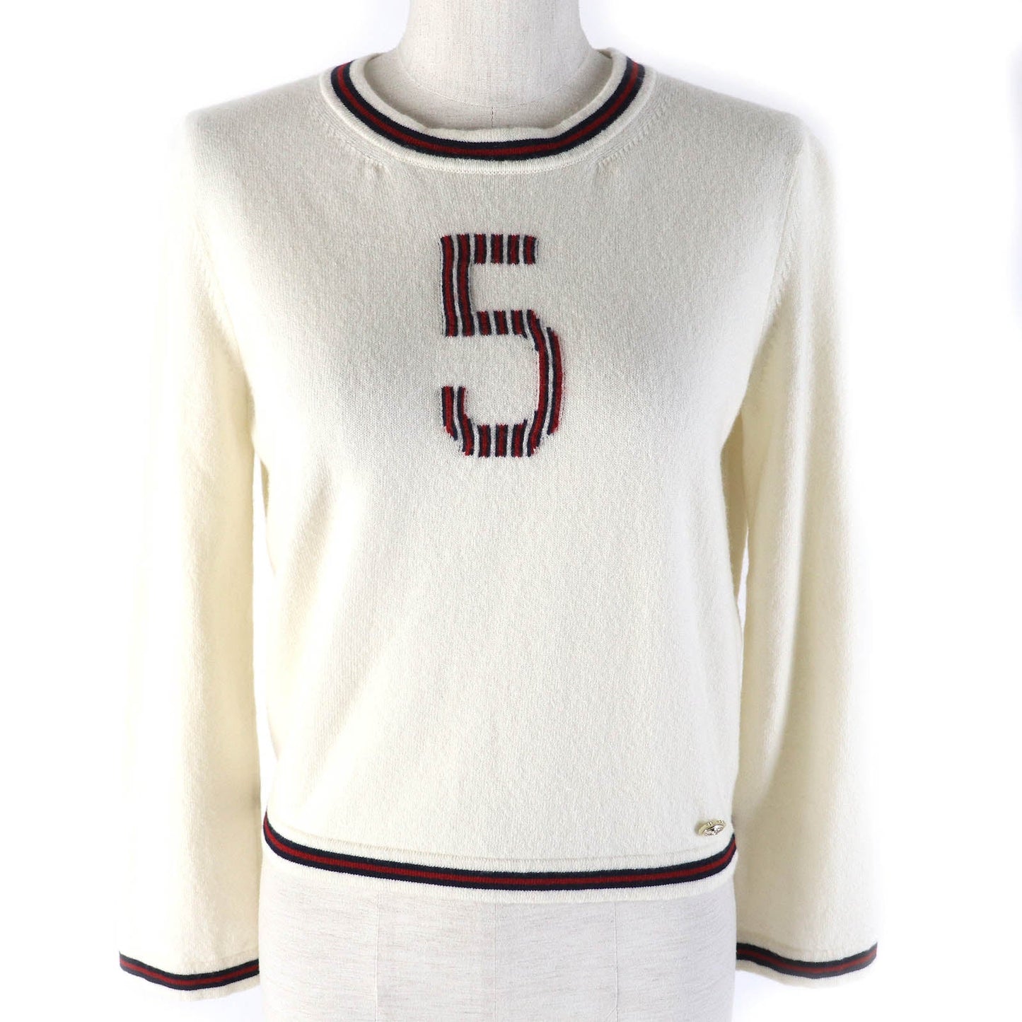 CHANEL knit P70307K10000 Main: 100% cashmere Ivory red navy No5 Women 38