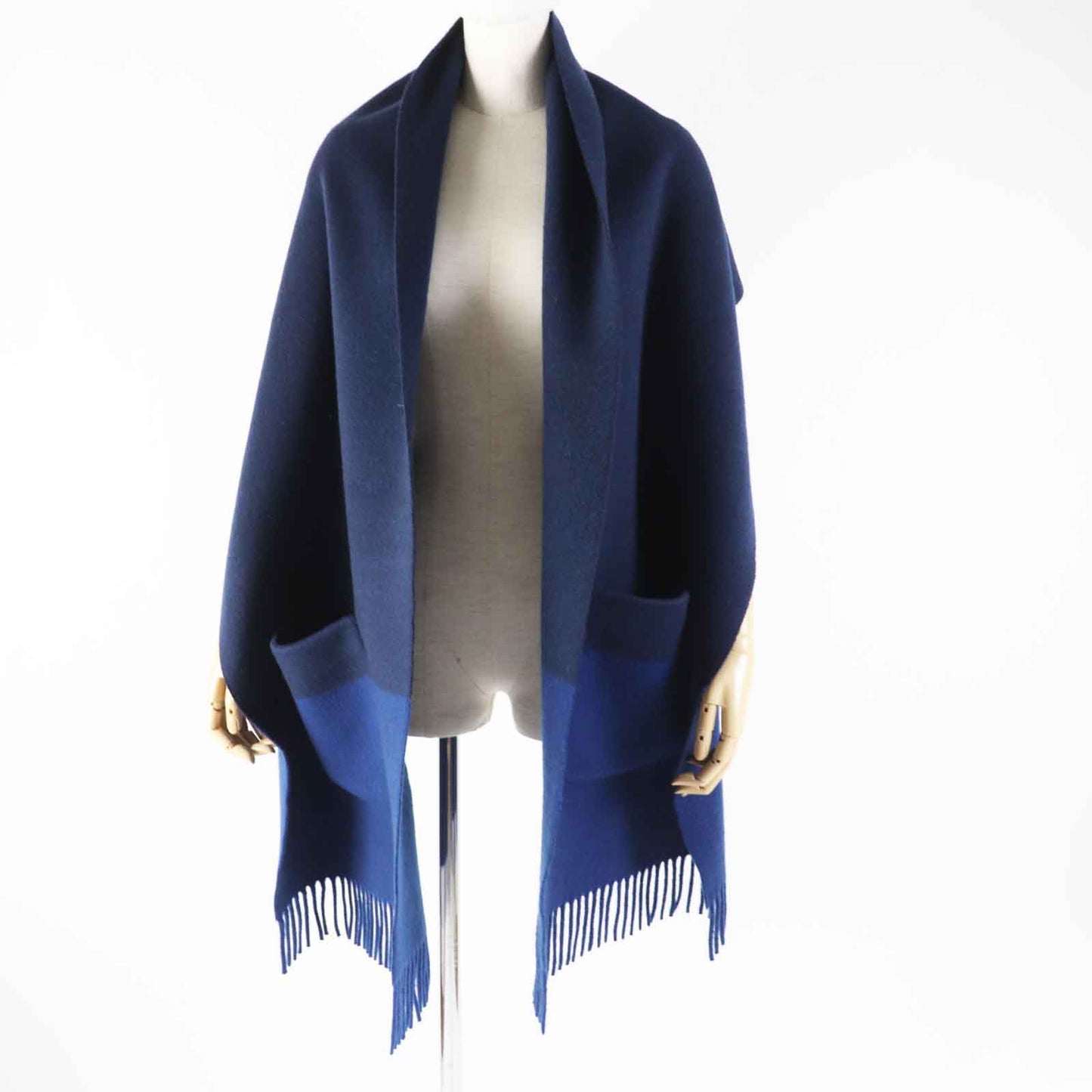 HERMES Scarf H259096S Main: 100% cashmere, Part: 100% silk Navy blue Women