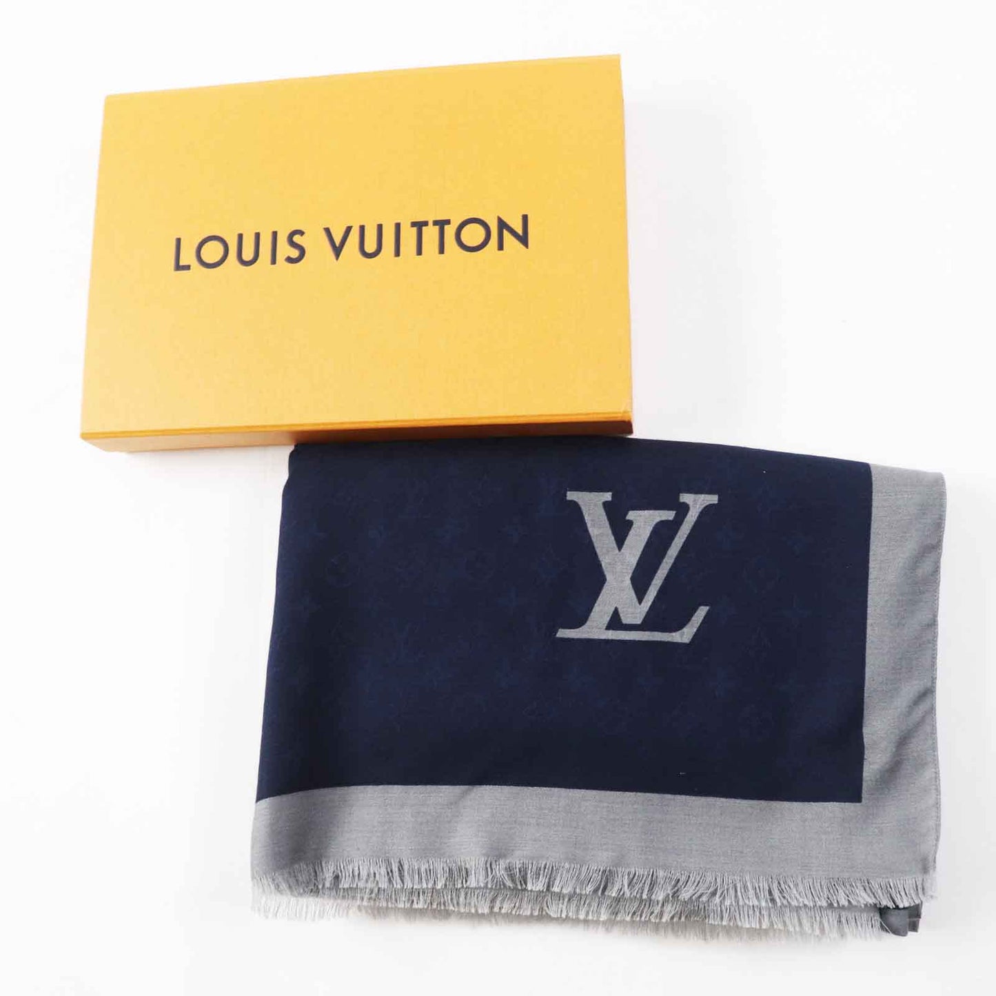 LOUIS VUITTON scarf MP1817 Main: 61% wool, Main: 39% silk Navy gray Women