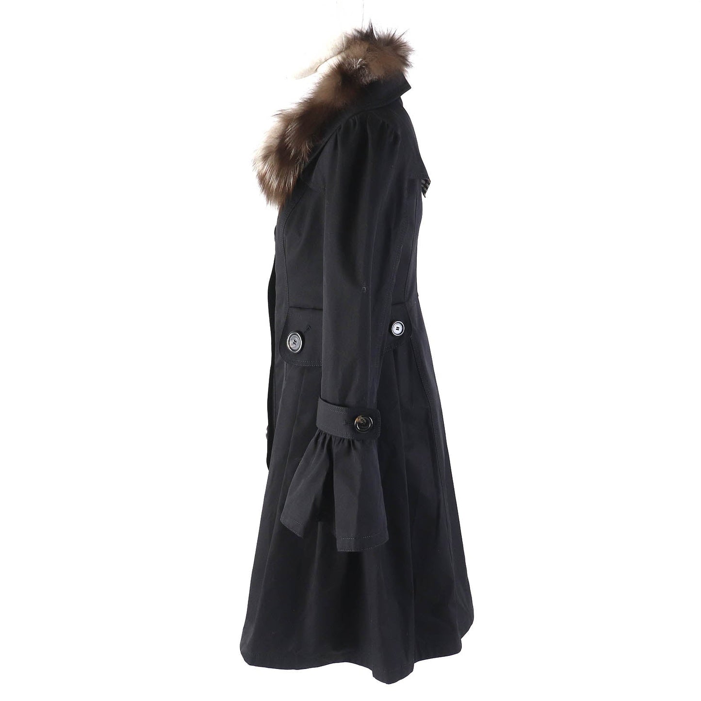 BURBERRY BLUE LABEL trench coat Main: 100% cotton, Fur: Fox, Lining: Cupra, Lining: Polyester, Sleeve lining: Polyester black Women 36