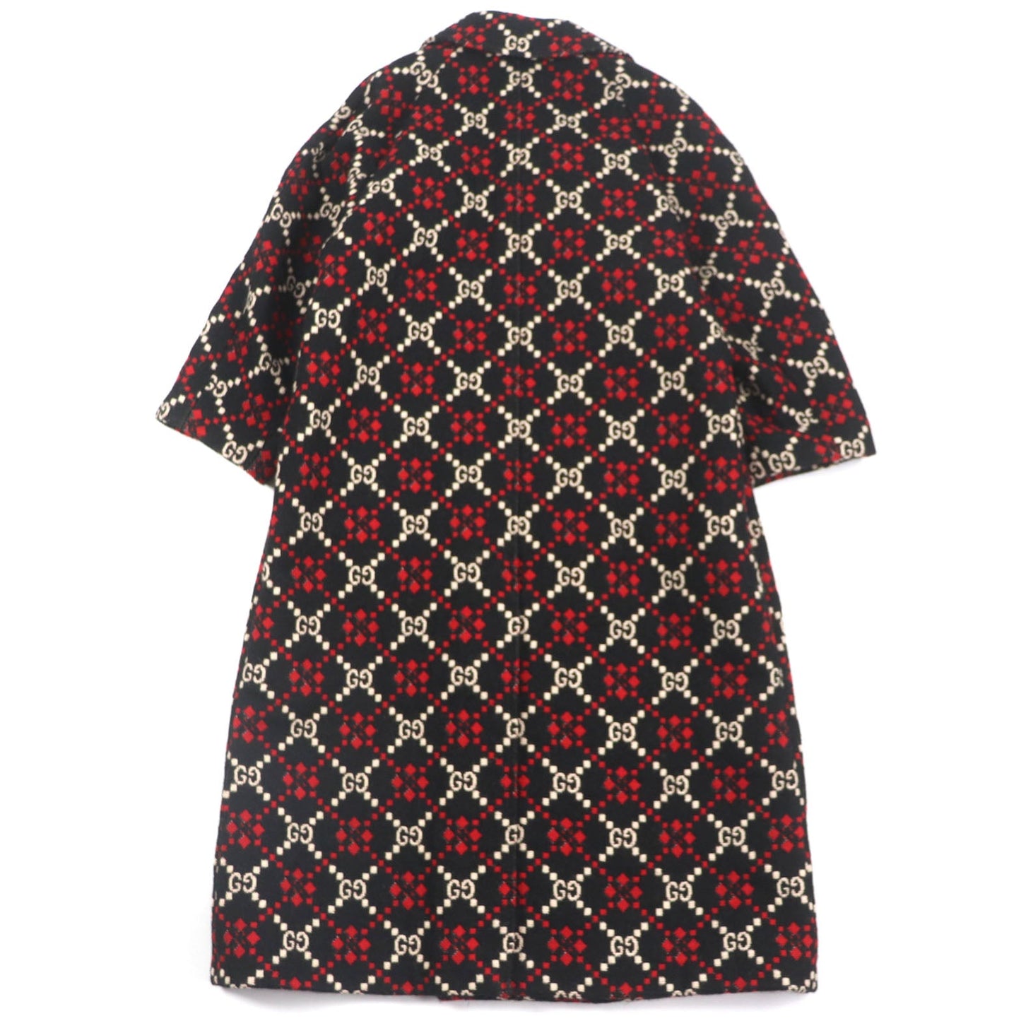 GUCCI Double chester coat 535769 Outer: 100% wool, Lining: 68% rayon, Lining: 32% silk Black red GG diamond Diamond Wool Coat mens 50
