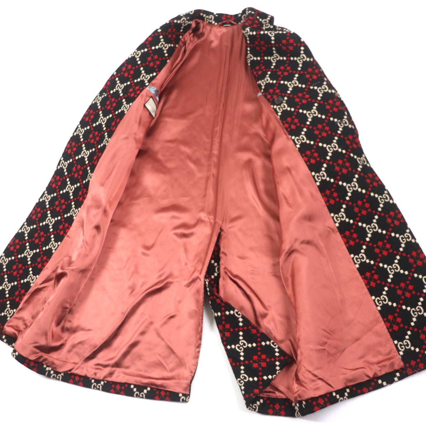 GUCCI Double chester coat 535769 Outer: 100% wool, Lining: 68% rayon, Lining: 32% silk Black red GG diamond Diamond Wool Coat mens 50