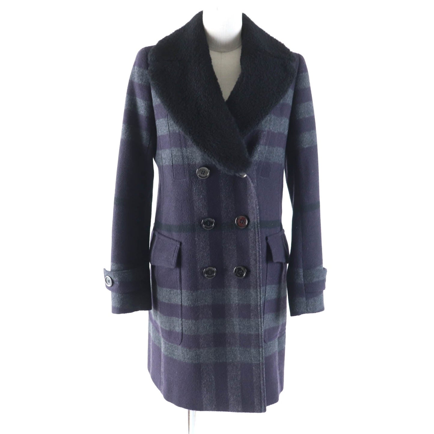 BURBERRY LONDON coat Outer: 84% wool, Outer: 16% polyester, Lining: Cupra, Fur: Mouton Purple gray Women 38