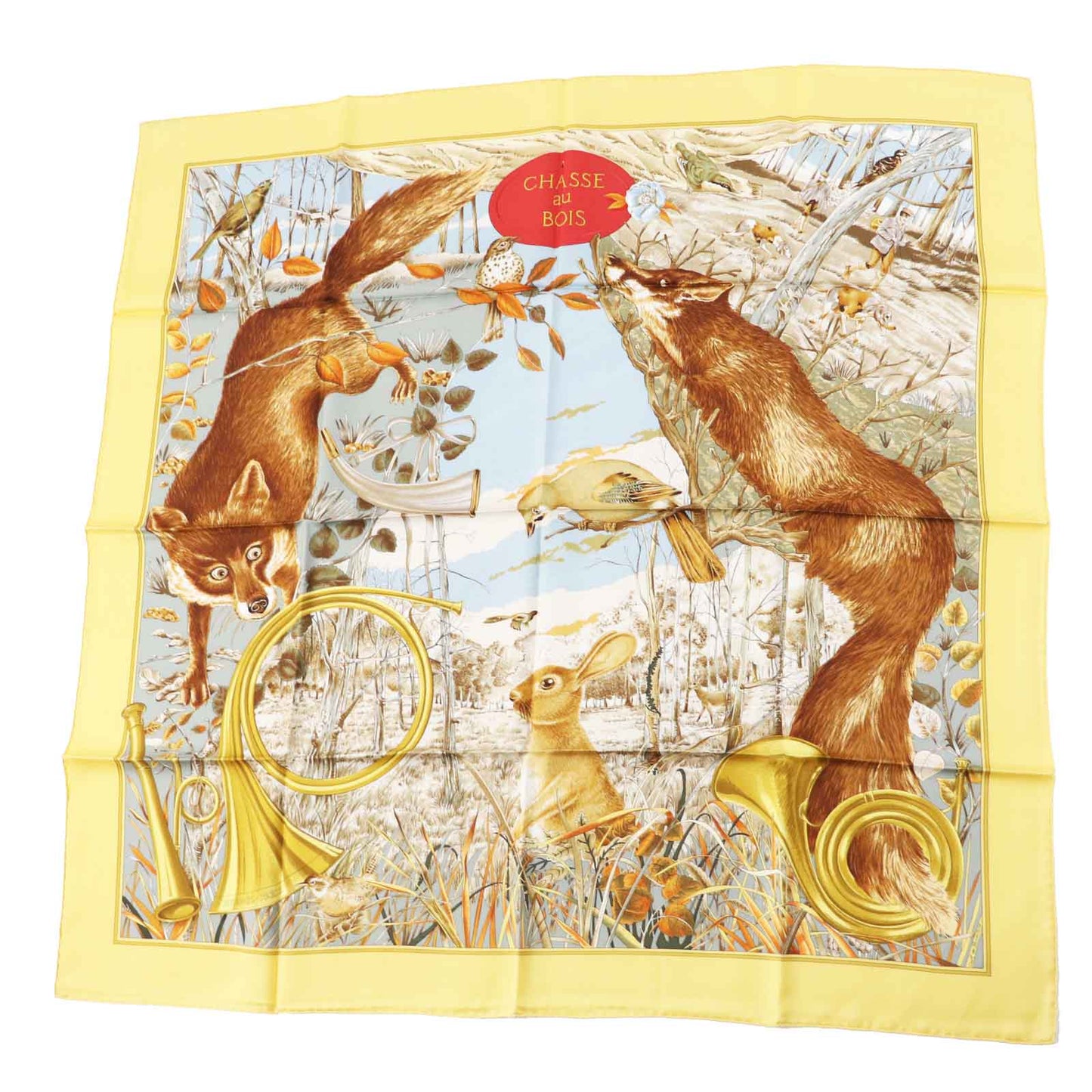 HERMES scarf Main: 100% silk Multi Carre90 CHASSE au BOIS forest hunting Women