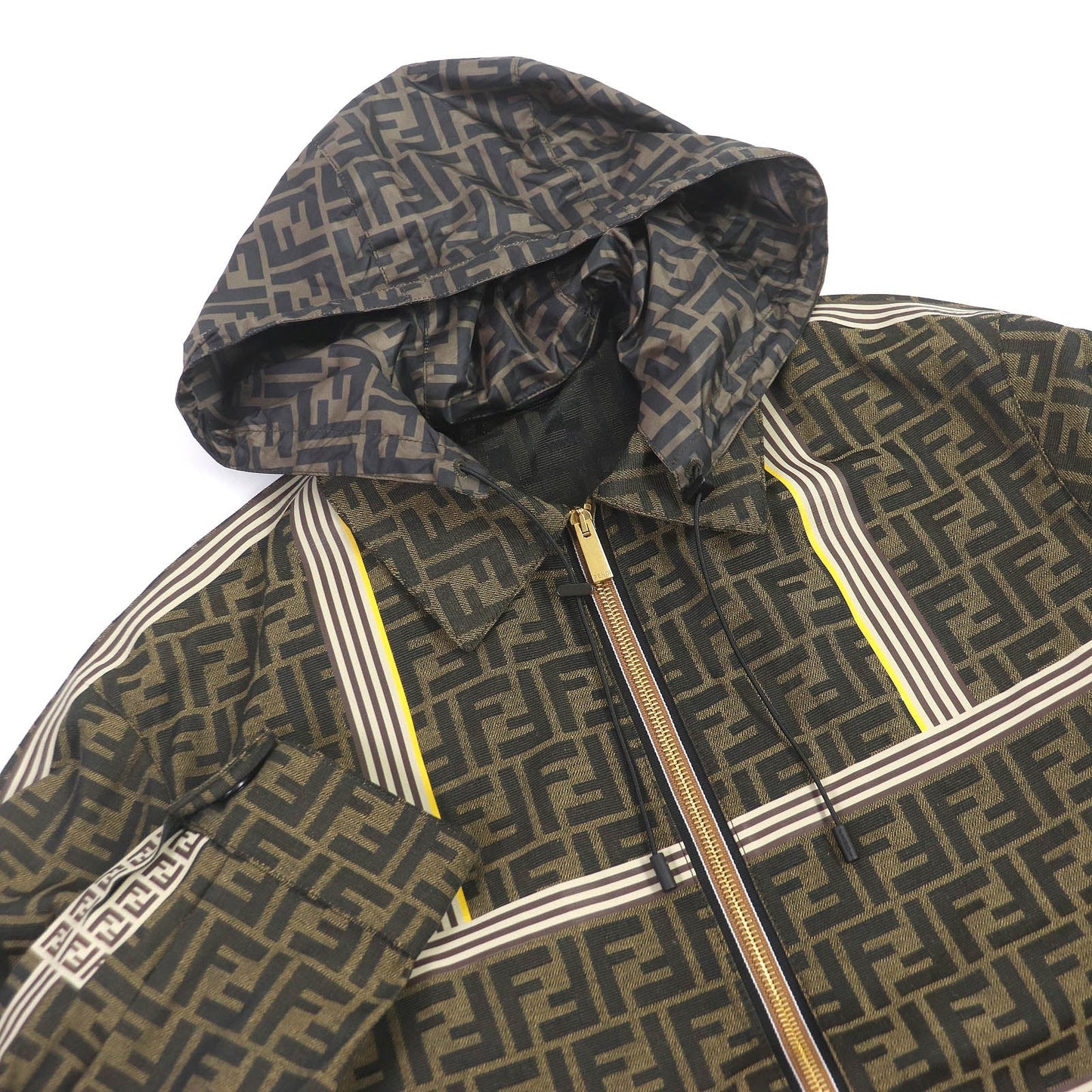 FENDI Mountain Hoodie FW0956 Outer material: 62% polyester, Outer material: 33% cotton, Outer material: 5% acrylic, Lining: 100% polyester, Part: 100% polyurethane Brown mens 44
