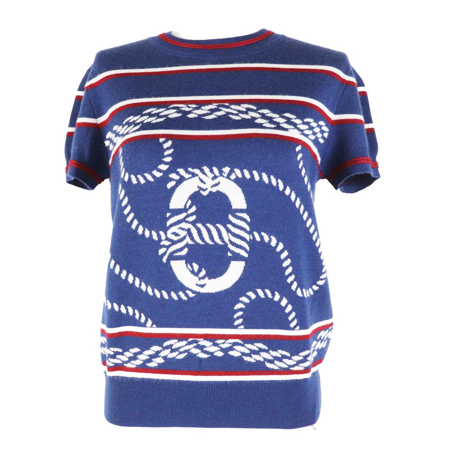 HERMES Short sleeve knit 3E2615D4 Main: 48% cashmere, Main: 48% silk, Main: 3% nylon, Main: 1% polyurethane, Part: 50% cashmere blue Canoe Women 36