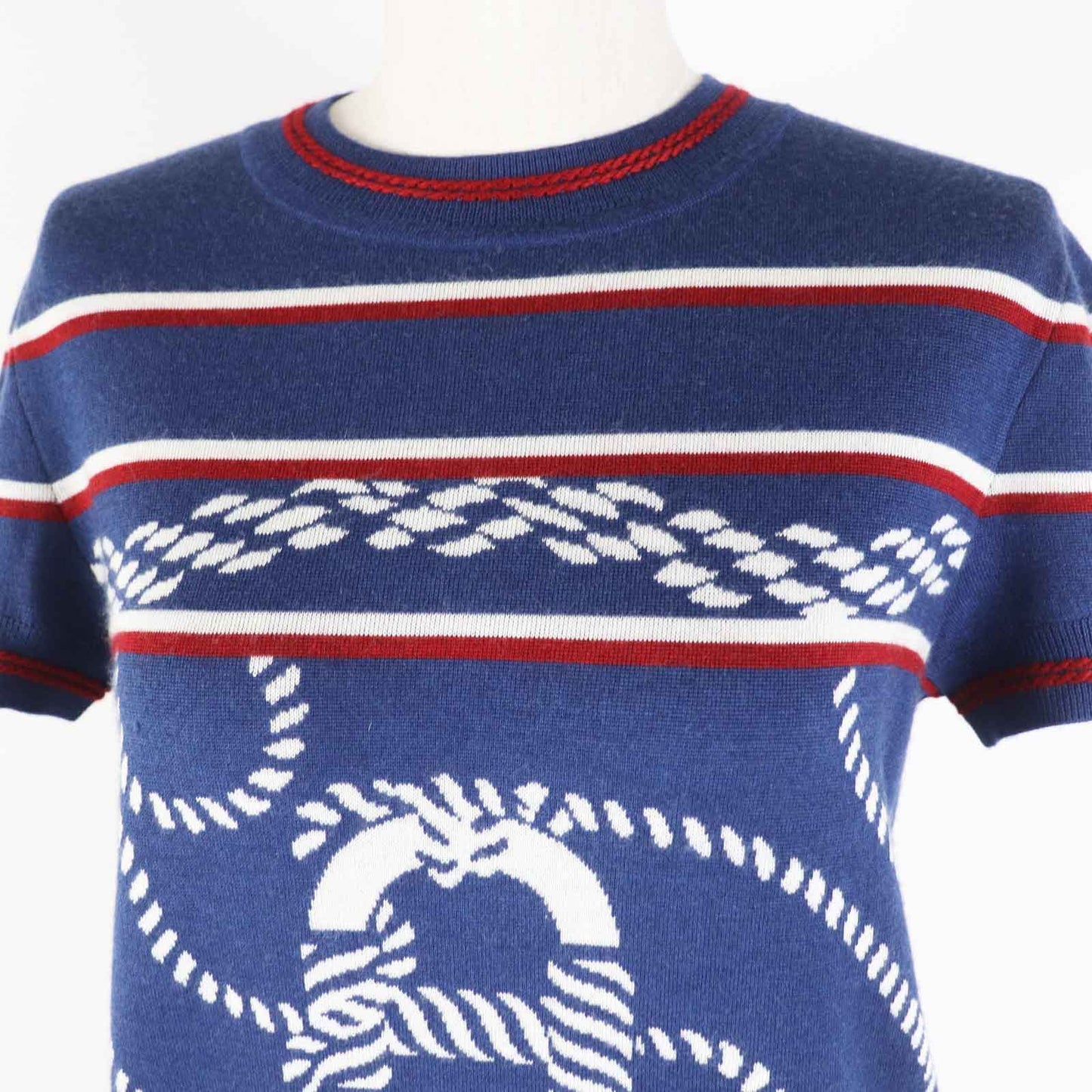 HERMES Short sleeve knit 3E2615D4 Main: 48% cashmere, Main: 48% silk, Main: 3% nylon, Main: 1% polyurethane, Part: 50% cashmere blue Canoe Women 36