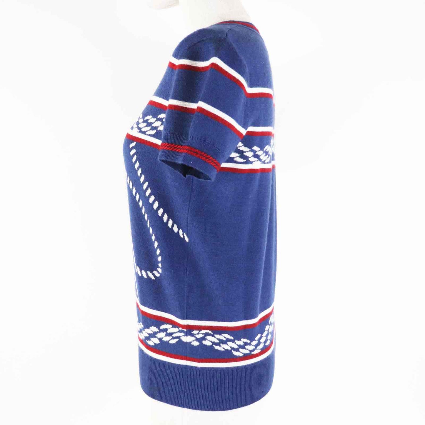 HERMES Short sleeve knit 3E2615D4 Main: 48% cashmere, Main: 48% silk, Main: 3% nylon, Main: 1% polyurethane, Part: 50% cashmere blue Canoe Women 36