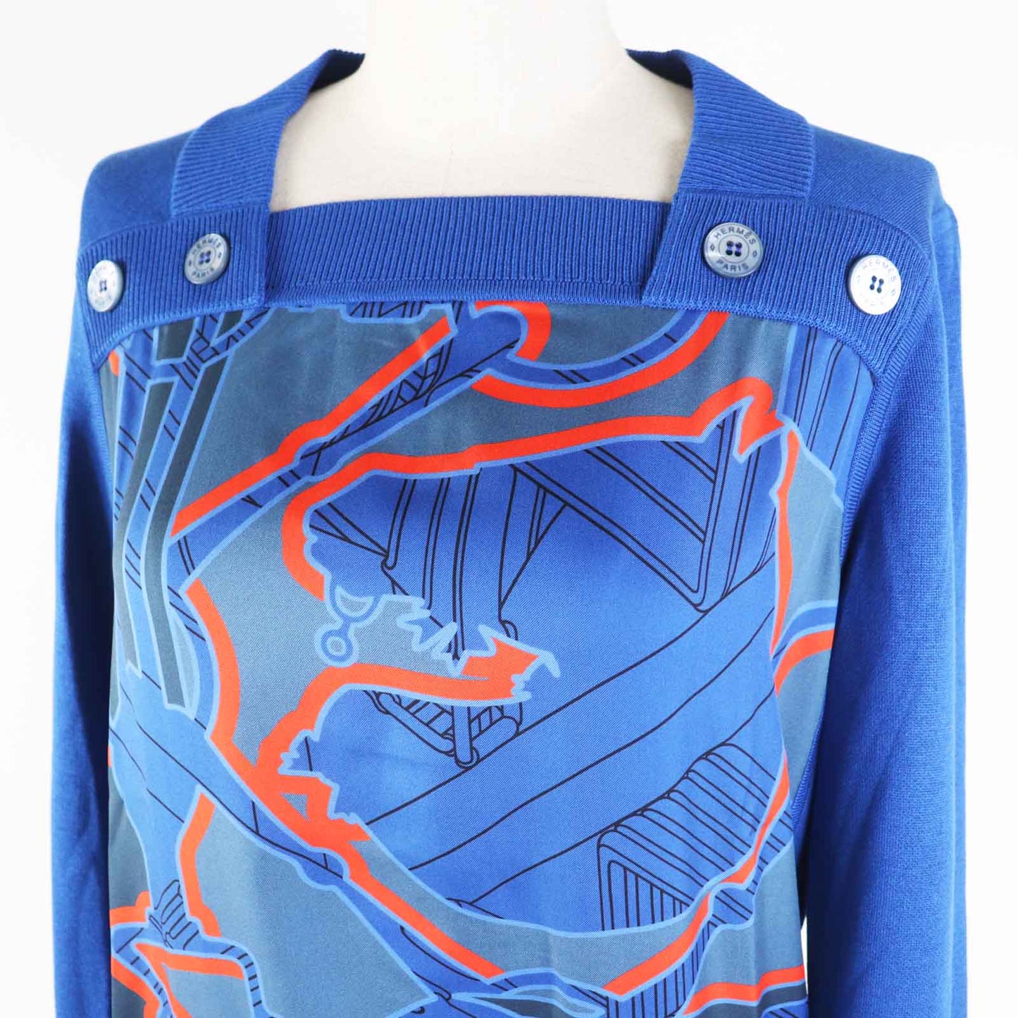 HERMES knit 2E2808DN Main: 100% silk, Main: 84% rayon, Main: 11% silk, Main: 4% nylon, Main: 1% polyurethane blue Women 38