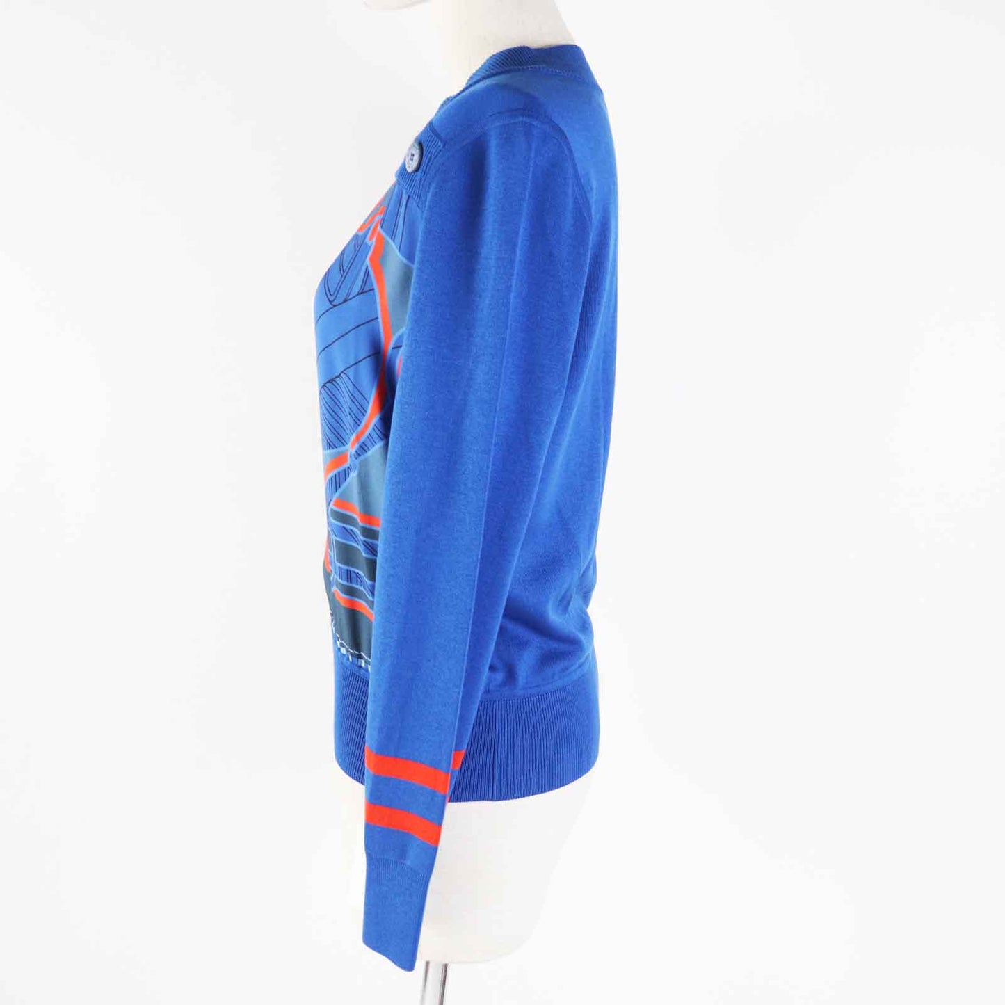 HERMES knit 2E2808DN Main: 100% silk, Main: 84% rayon, Main: 11% silk, Main: 4% nylon, Main: 1% polyurethane blue Women 38