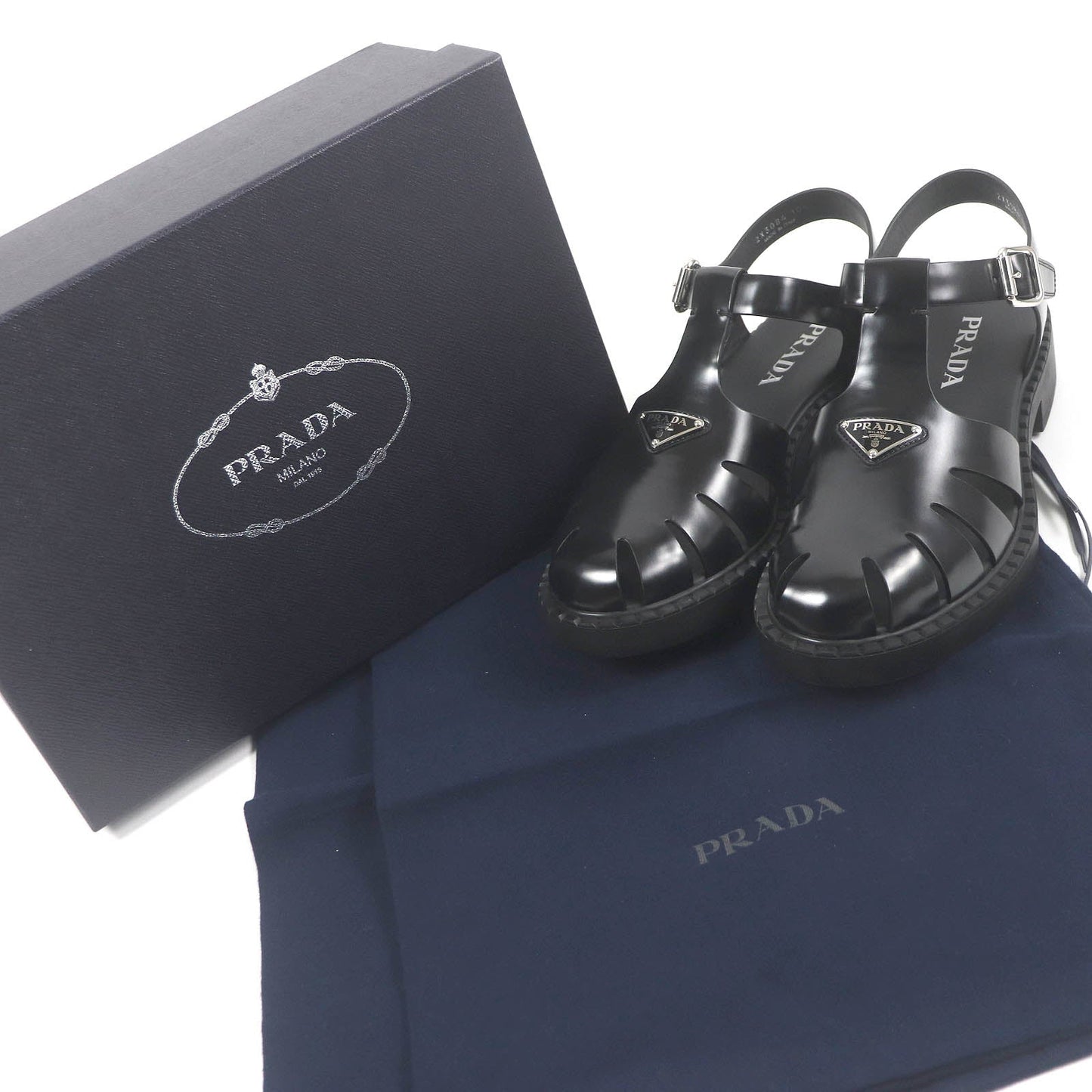PRADA Sandals 2X3084 Brushed leather black 10.5