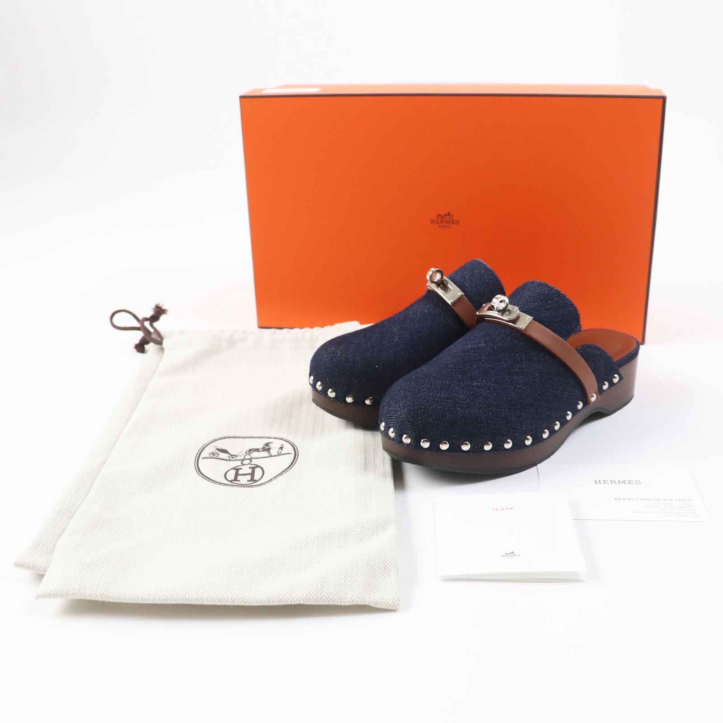 HERMES Sandals Main: Denim, Part: Leather, Part: Wood Indigo blue Carlotta Women 35