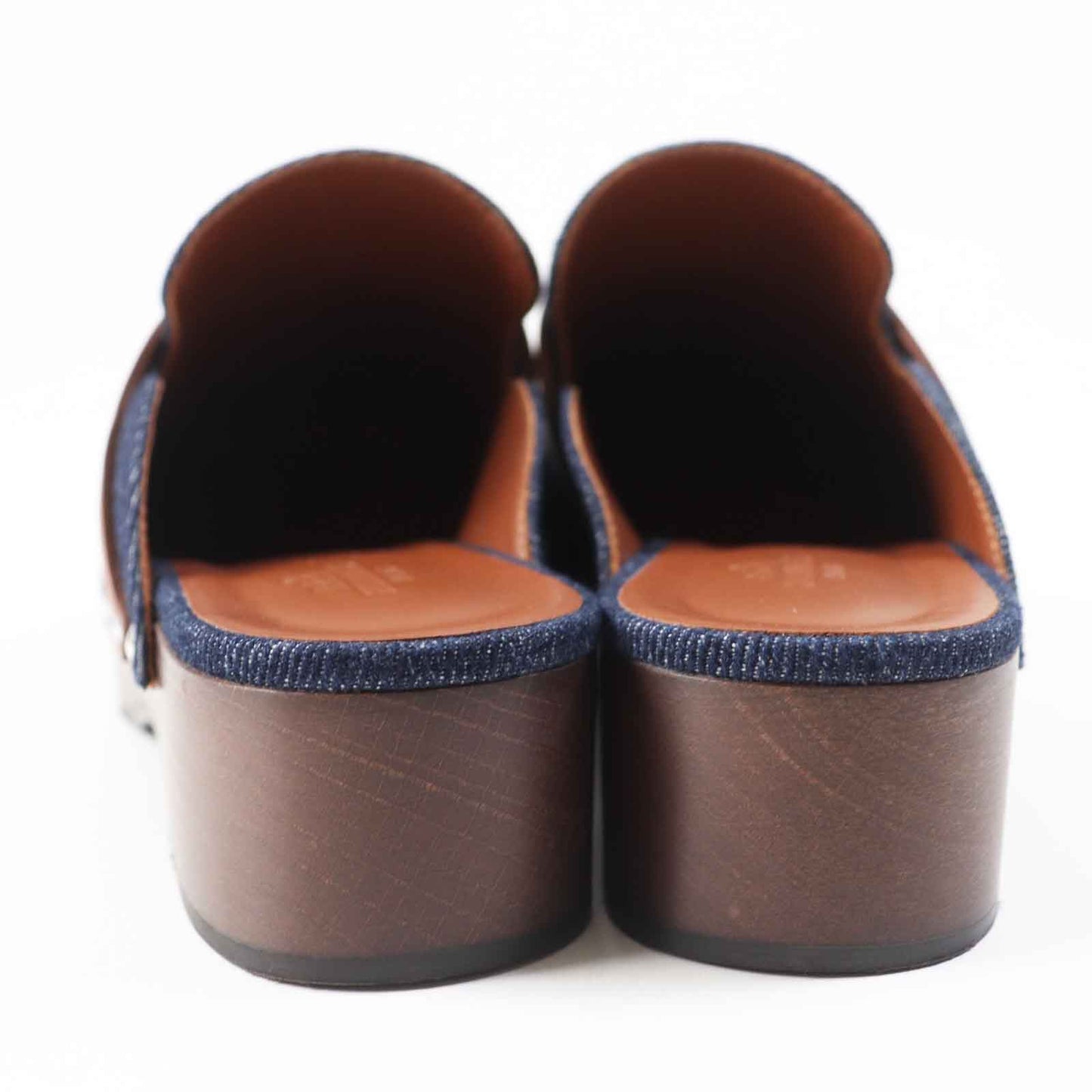 HERMES Sandals Main: Denim, Part: Leather, Part: Wood Indigo blue Carlotta Women 35