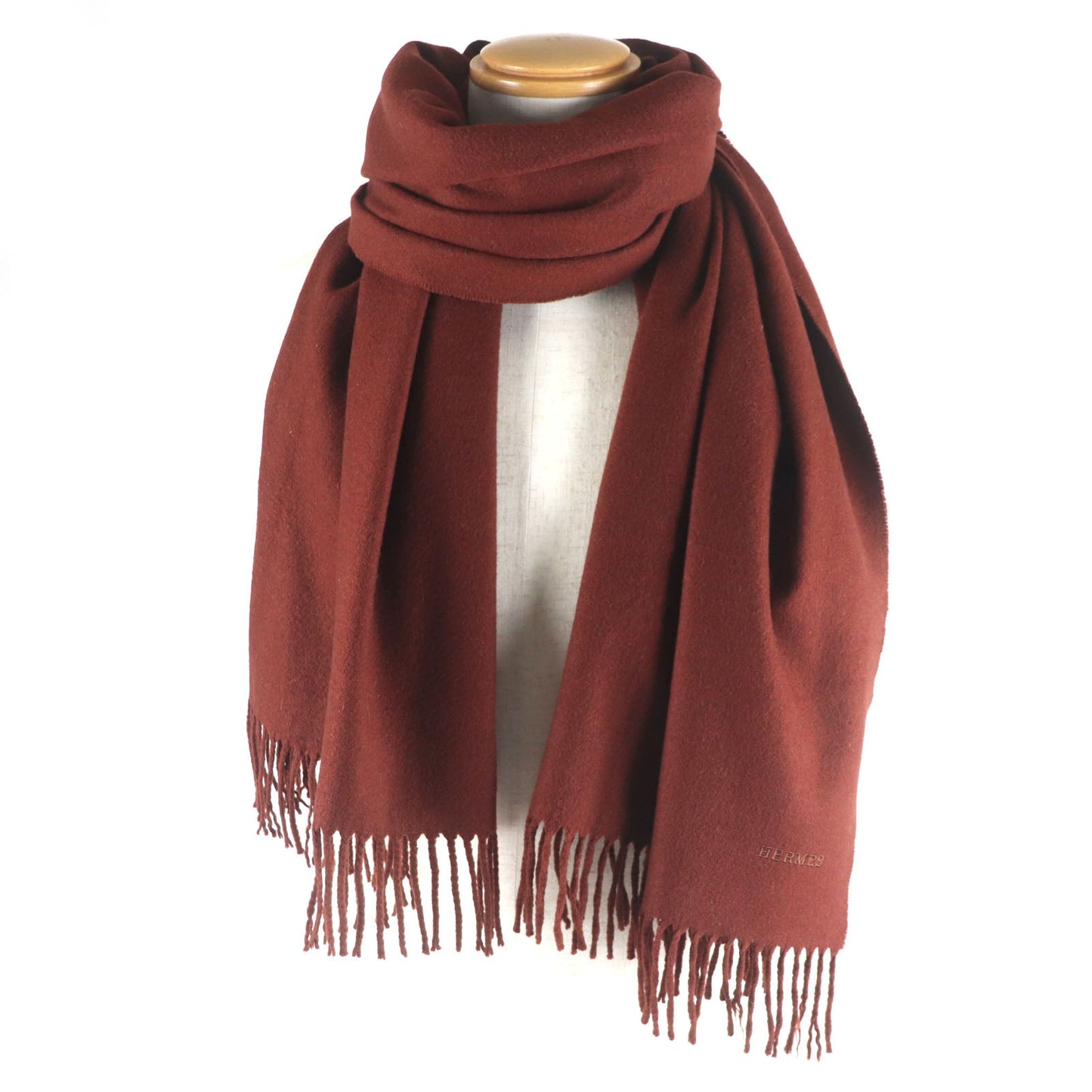 HERMES Scarf Main: 100% cashmere Red brown mens