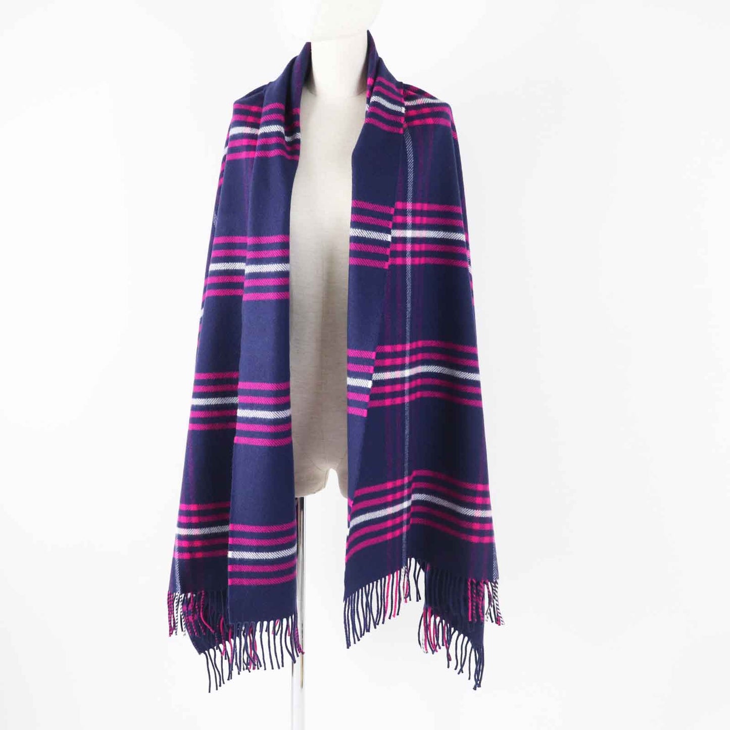 HERMES Scarf Main: 100% cashmere, Leather part: Cowhide Navy pink Women