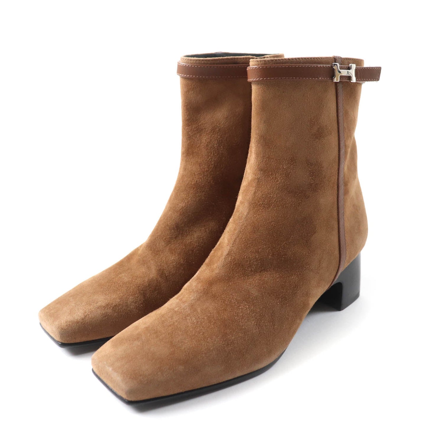 HERMES short boots 232082Z Main: suede leather, part: leather Brown Women 35
