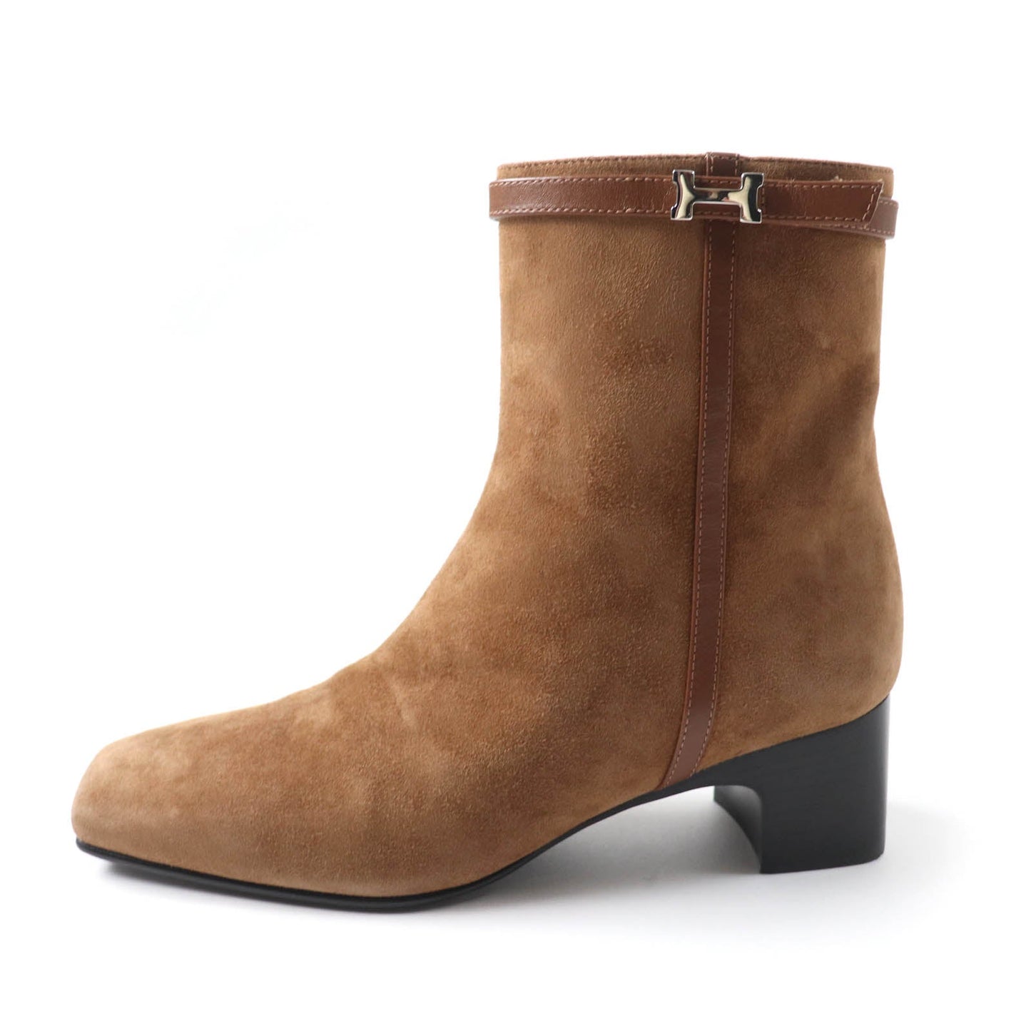 HERMES short boots 232082Z Main: suede leather, part: leather Brown Women 35