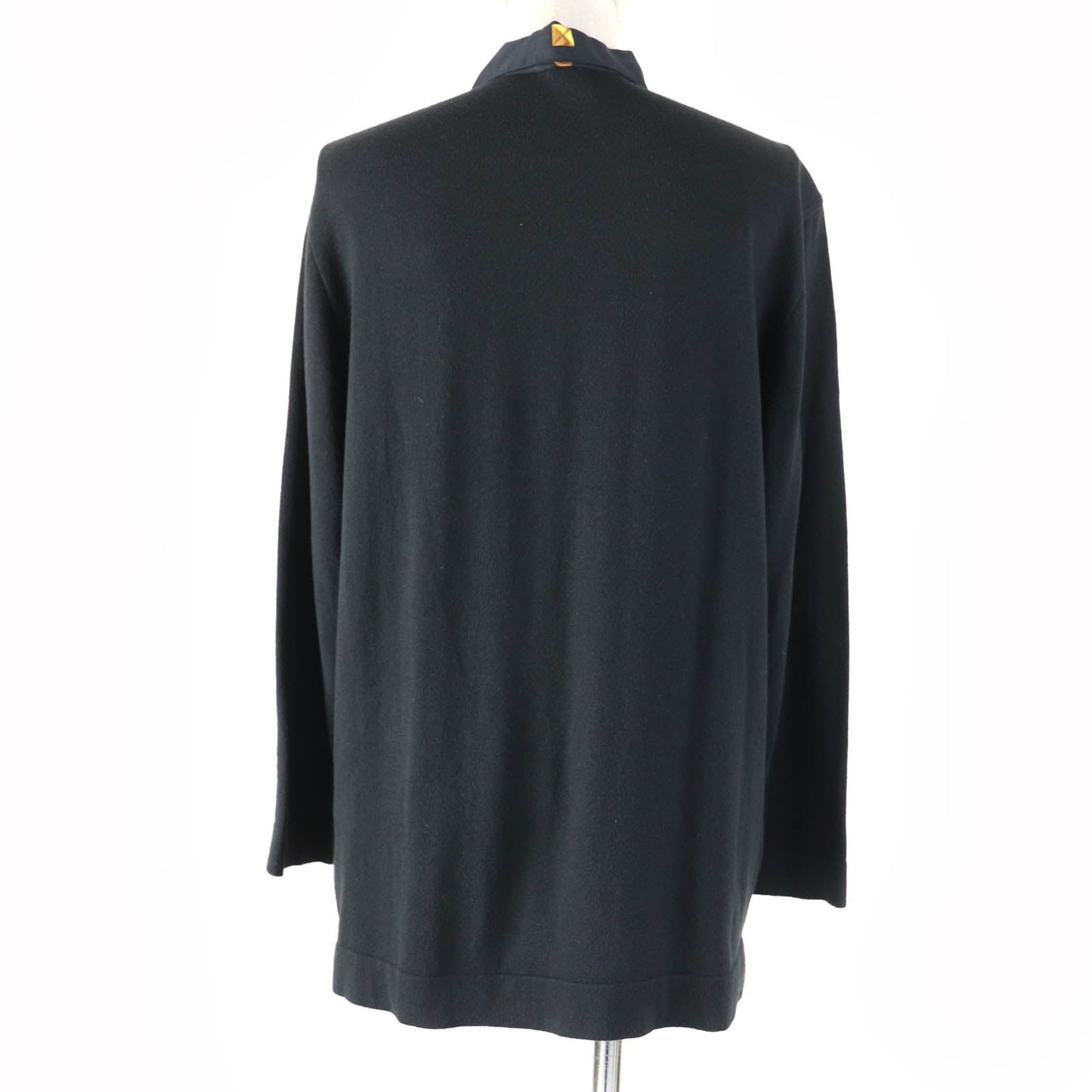 HERMES Long sleeve polo shirt Main: 100% silk, part: 85% cotton, part: 15% cashmere black LES CLES THE KEYS RARE Women M
