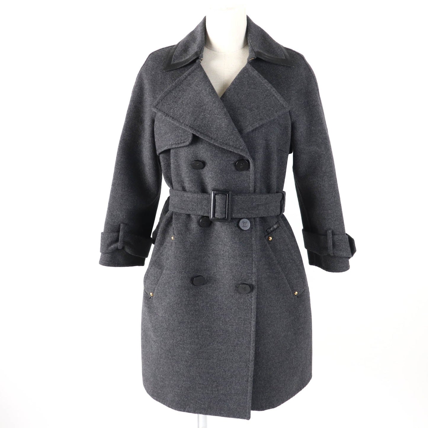 LOUIS VUITTON coat Main: 90% wool, Main: 10% cashmere, Lining: 100% rayon, Part: sheepskin gray Women 36