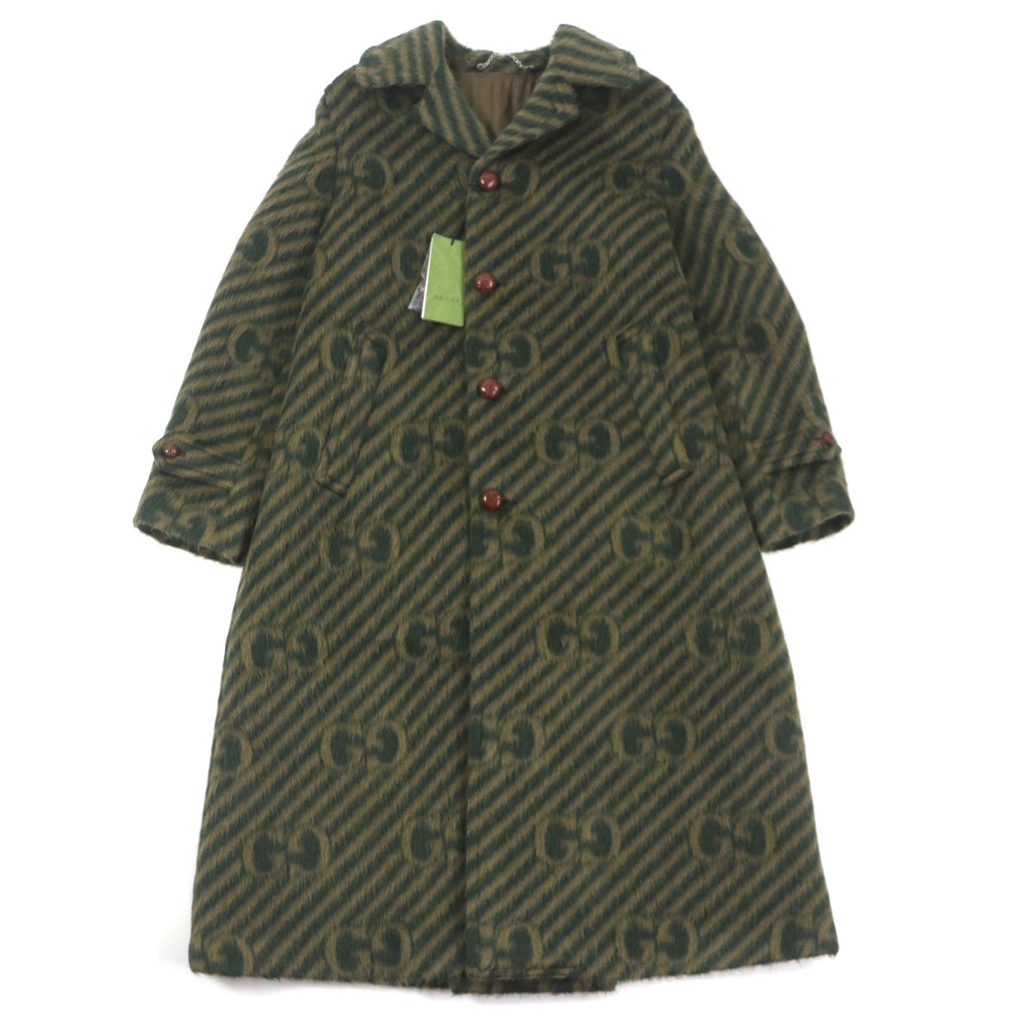 GUCCI Stainless collar coat 639261 Outer: 55% llama, Outer: 45% wool, Lining: 100% rayon, Part: 82% polyester, Part: 18% polyester green mens 44