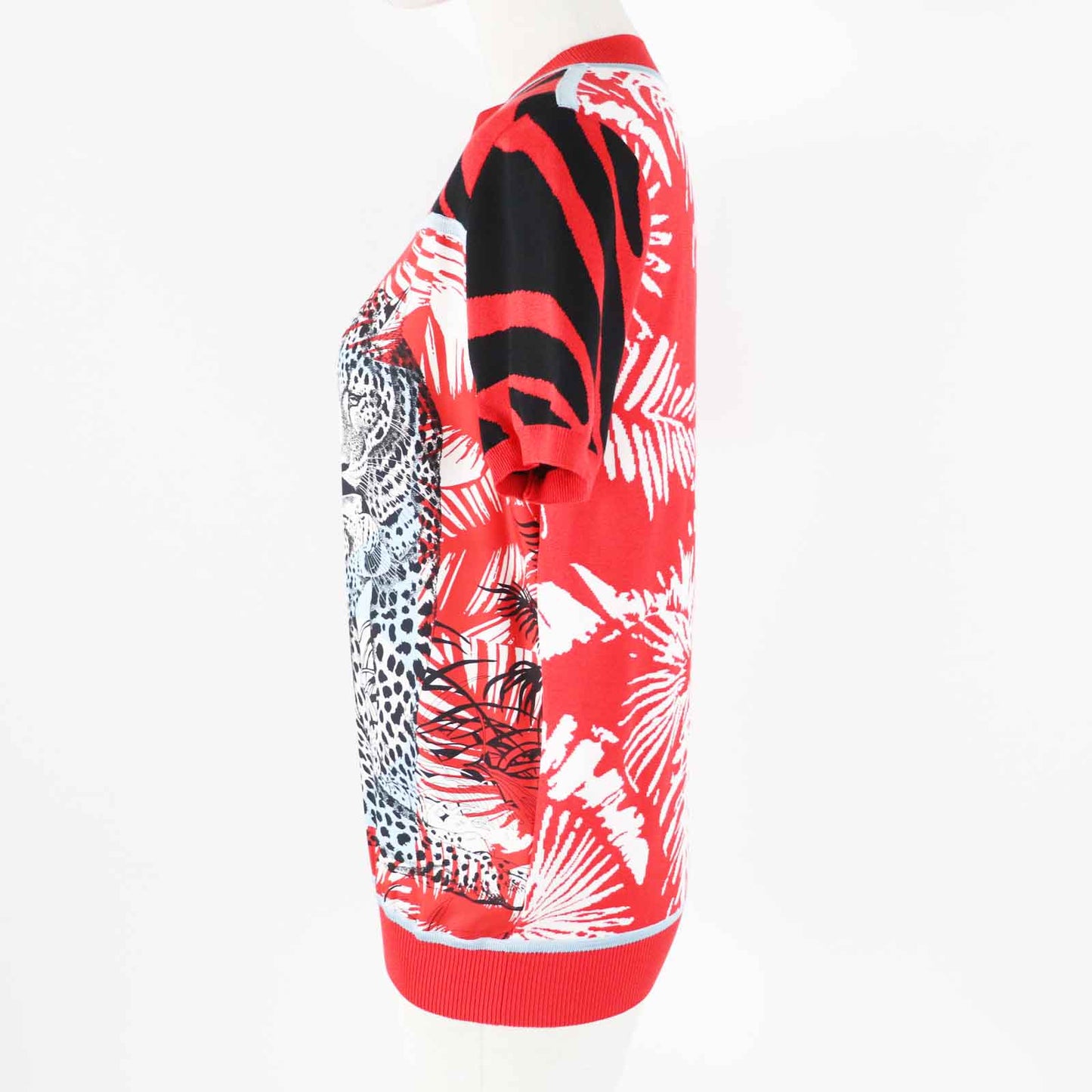 HERMES Short sleeve knit 3E2868D3 Main: 100% silk, Main: 86% rayon, Main: 10% silk, Main: 3% nylon, Main: 1% polyurethane Red x multi JUNGLE LOVE Women 36