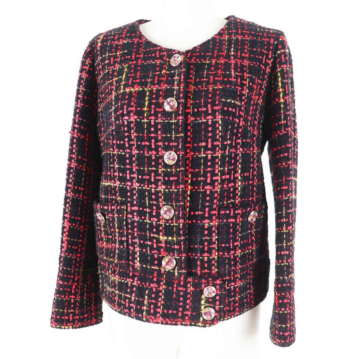 CHANEL Jacket 22A P73176 Outer material: 43% cotton, Outer material: 22% wool, Outer material: 13% cashmere, Outer material: 11% polyester, Outer material: 11% silk Black Red Yellow Women 36