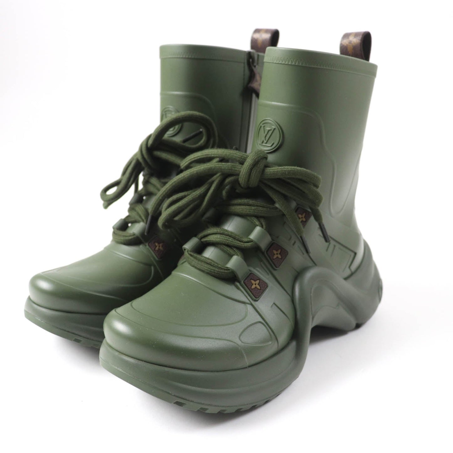 LOUIS VUITTON Rain shoes Main: Rubber khaki arc light line Women 36