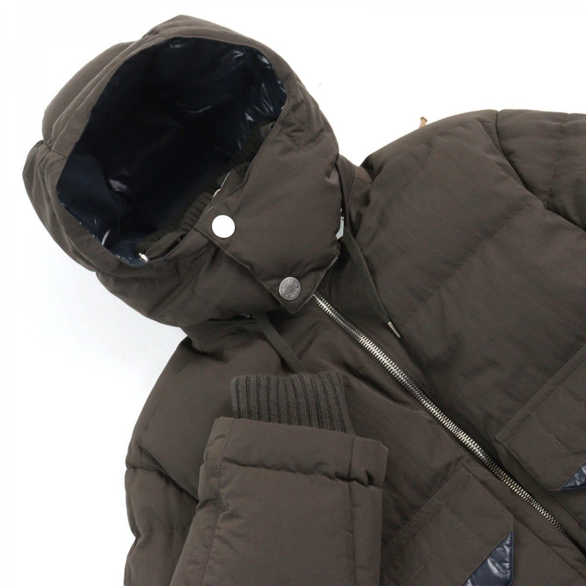 HERMES Down jacket Main: 100% nylon, Lining: 100% nylon, Leather part: sheepskin, Part: 68% wool, Part: 29% cashmere Brown type mens 44