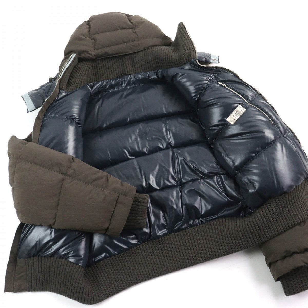 HERMES Down jacket Main: 100% nylon, Lining: 100% nylon, Leather part: sheepskin, Part: 68% wool, Part: 29% cashmere Brown type mens 44
