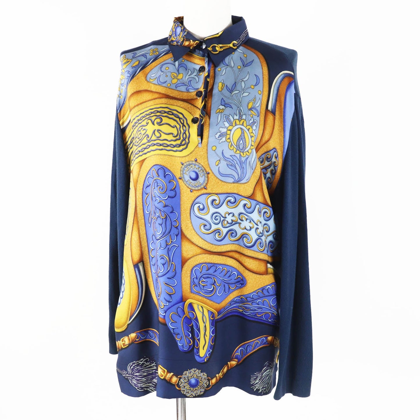 HERMES tops Outer material: 100% silk, Outer material: 85% cotton, Outer material: 15% wool Navy Women L