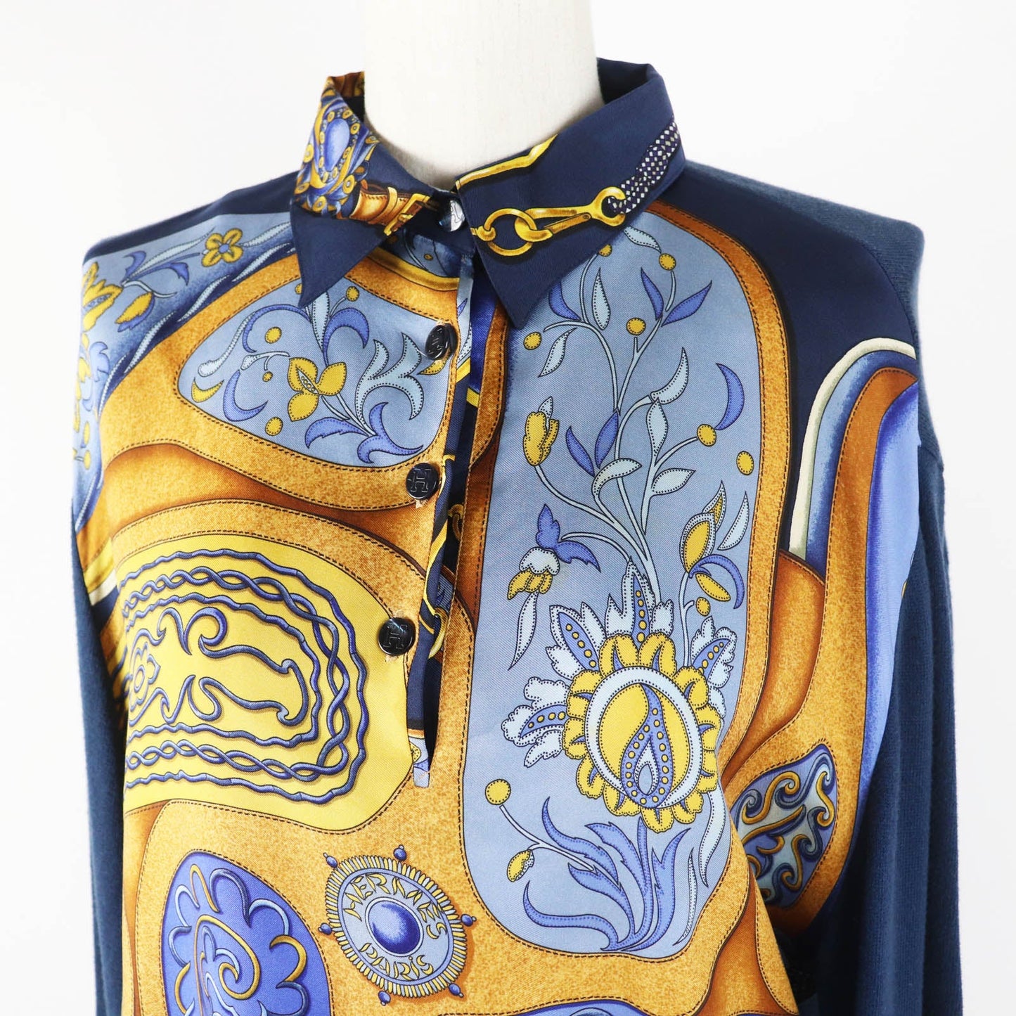 HERMES tops Outer material: 100% silk, Outer material: 85% cotton, Outer material: 15% wool Navy Women L