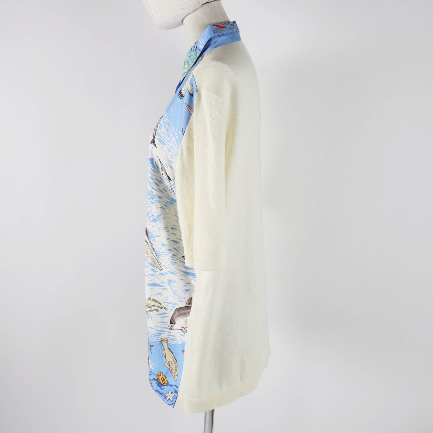 HERMES Short sleeve polo shirt Main: 100% silk, Main: 85% cotton, Main: 15% cashmere Light blue white The Precious Life of the Mediterranean Women M