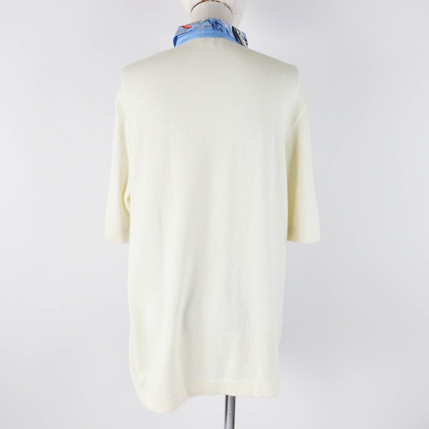 HERMES Short sleeve polo shirt Main: 100% silk, Main: 85% cotton, Main: 15% cashmere Light blue white The Precious Life of the Mediterranean Women M